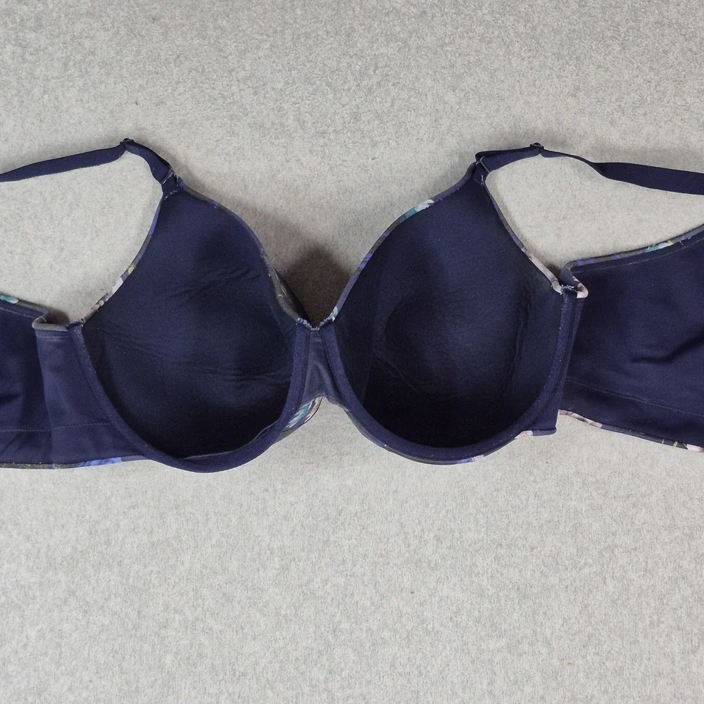 Cacique Women Bra 44DDD Navy Floral T Shirt Underwired Strap Adjustable